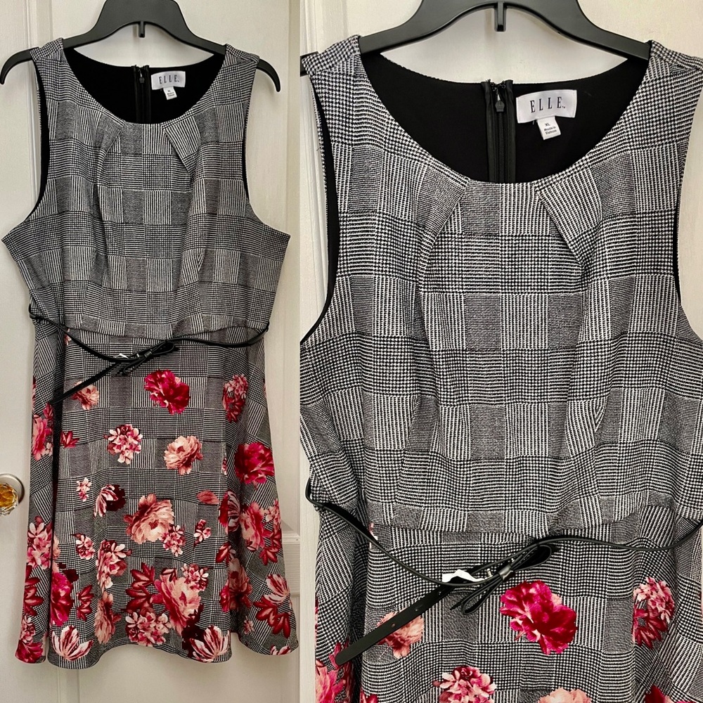 NWOT. ELLE A-LINE CASUAL DRESS. FIT AND FLARE SLEEVELESS BELTED DRESS